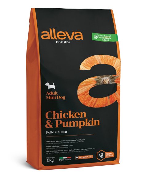 Alleva Natural - Сухой низкозерновой корм для взрослых собак мелких пород, Курица с Тыквой