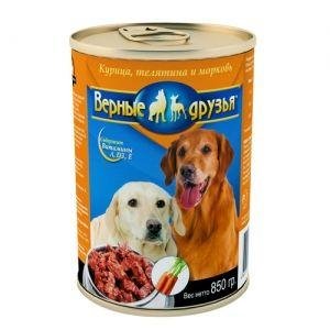 Верные друзья - консервы для собак с курицей, телятиной и морковью