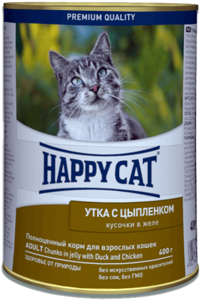 Happy Cat - Кусочки в желе с уткой и цыпленком 400гр