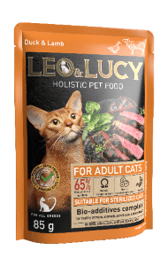 Leo & Lucy - Консервы для кошек, Кусочки в соусе, Утка и Ягненок, 85 гр