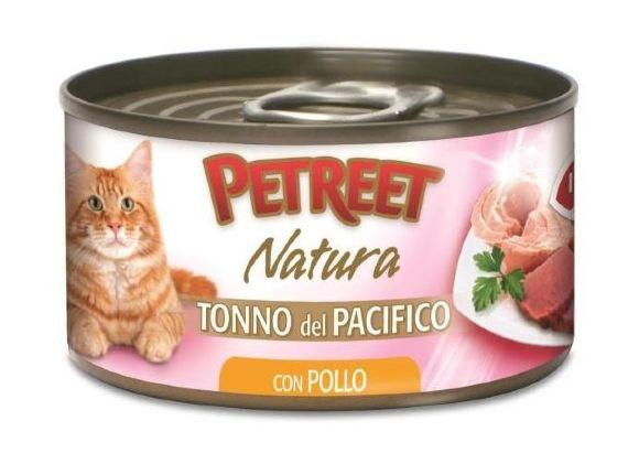 Petreet - Консервы для кошек кусочки тихоокеанского тунца с курицей в рыбном бульоне 70 г