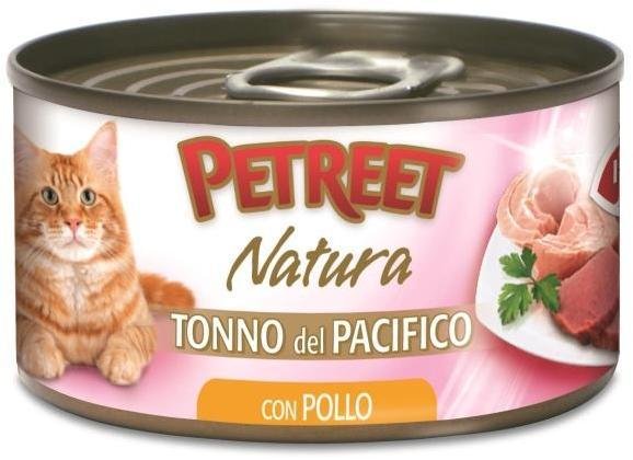 Petreet - Консервы для кошек кусочки тихоокеанского тунца с курицей в рыбном бульоне 70 г