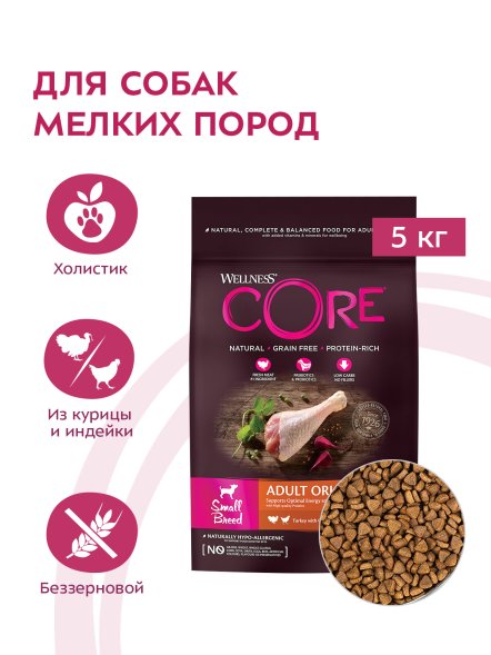 Core - Корм для взрослых собак мелких пород, с индейкой и курицей