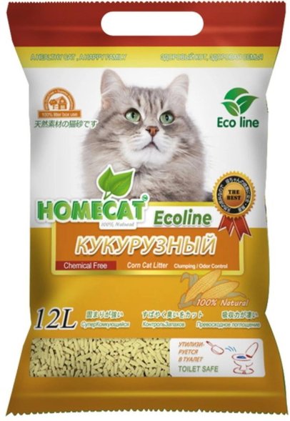 Homecat - Эколайн - Кукурузный комкующийся наполнитель 12 л