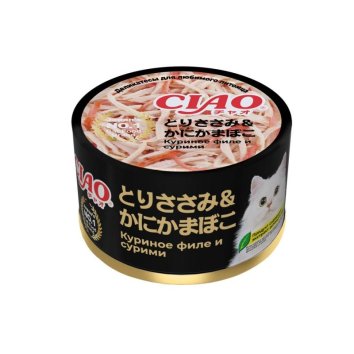 Inaba Ciao can - Консервы для кошек, куриное филе и сурими, 85гр