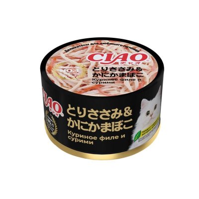 Inaba Ciao can - Консервы для кошек, куриное филе и сурими, 85гр