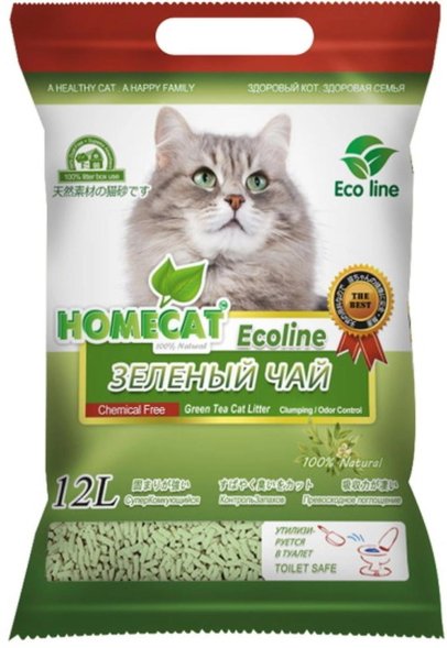Homecat - Эколайн - Комкующийся наполнитель с ароматом зеленого чая 12 л