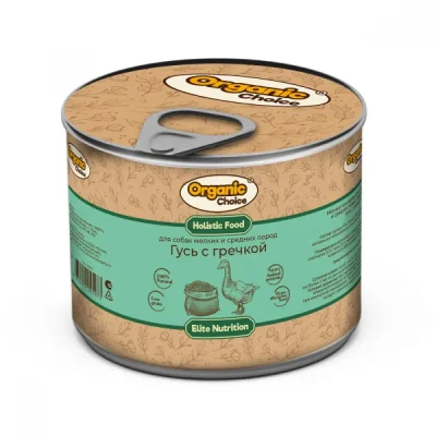 Organic Choice - Консервы для собак мелких и средних пород, гусь с гречкой 240 гр