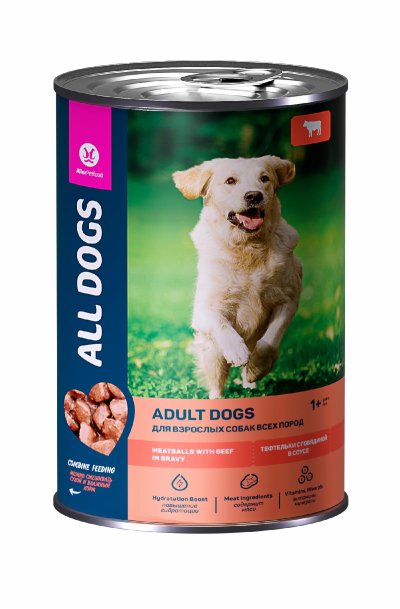 All Dogs - Консервы для собак, тефтельки с говядиной в соусе 415гр