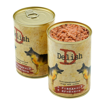 DELISH DOG - Консервы для взрослых собак с говядиной и ягненком, 400гр