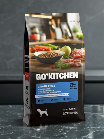 Go&amp;#039;Kitchen Grain Free - Беззерновой корм для щенков и собак всех возрастов с лососем, треской, фруктами и овощами