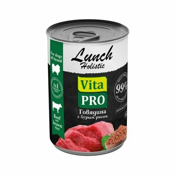 Vita Pro Lunch - Консервы для собак, говядина с бурым рисом 400г