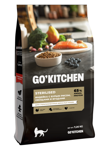 Go&amp;#039;Kitchen Sterilised - Сухой корм для стерилизованных кошек с индейкой и бурым рисом