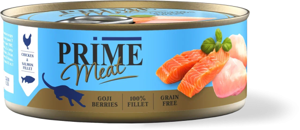 Prime Meat - Консервы для кошек, курица с лососем, филе в желе, 100 гр