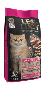 Leo & Lucy - Сухой корм для взрослых кошек, Мясное Ассорти с Биодобавками