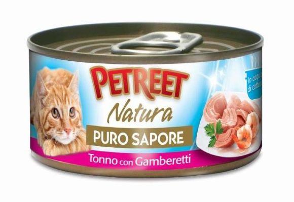 Petreet - Консервы для кошек кусочки тунца с креветками в рыбном супе 70 г