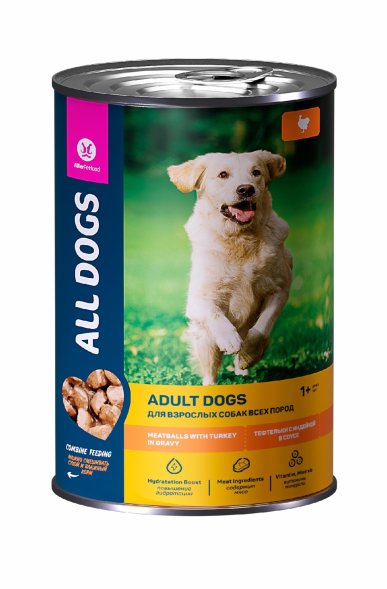 All Dogs - Консервы для собак, тефтельки с индейкой в соусе 415гр