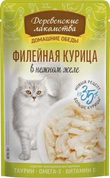 Деревенские Лакомства - Домашние обеды, консервы для кошек, филейная курица в нежном желе, пауч 70 гр