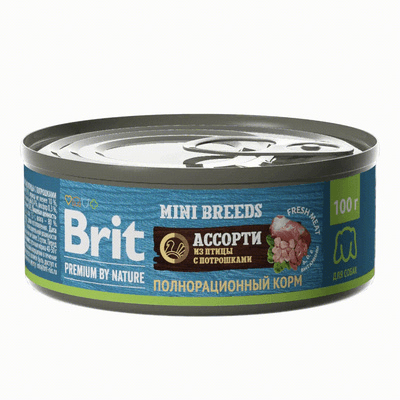 Brit - Консервы для взрослых собак мелких пород, ассорти из Птицы, с Потрошками, 100 гр