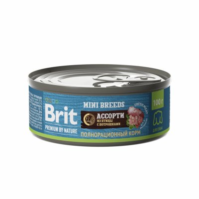 Brit - Консервы для взрослых собак мелких пород, ассорти из Птицы, с Потрошками, 100 гр