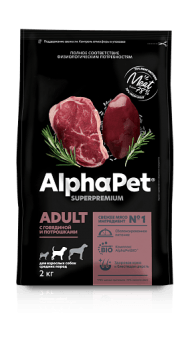 AlphaPet Superpremium - Сухой корм для взрослых собак средних пород, с Говядиной и Потрошками