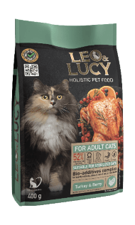 Leo & Lucy - Сухой корм для взрослых кошек, с Индейкой, Ягодами и Биодобавками