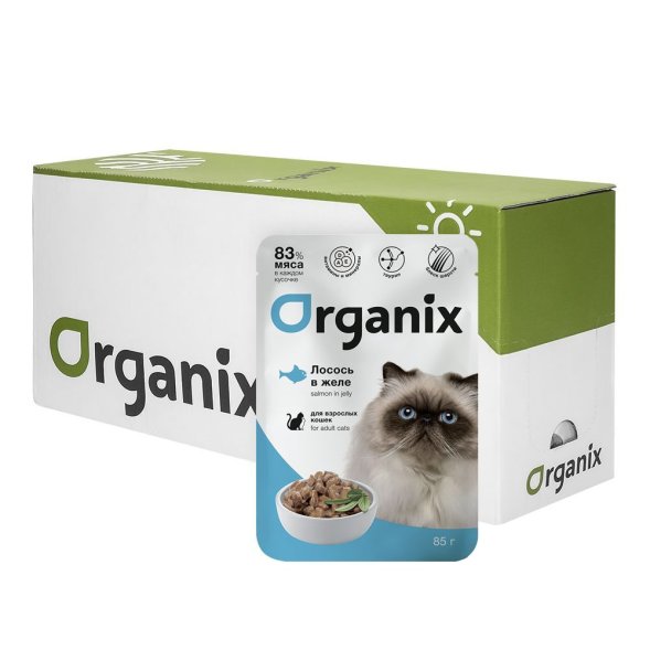Organix - Паучи для взрослых кошек, Лосось в желе, 85 гр