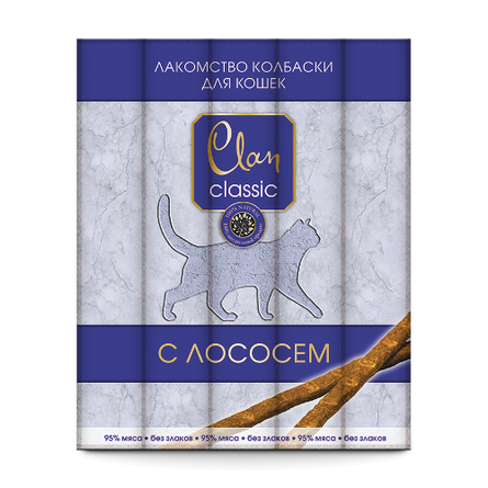 Clan - Мясные колбаски для взрослых кошек, с лососем 5*5гр