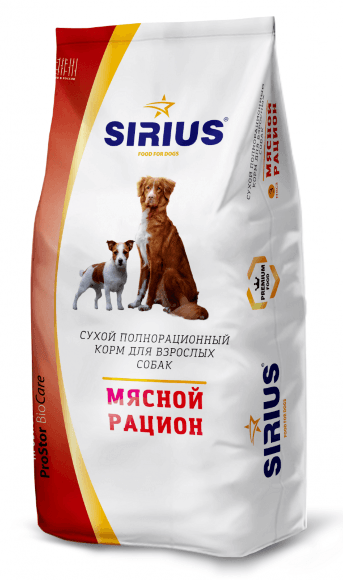 Sirius - Мясной рацион, Сухой корм для взрослых собак всех пород
