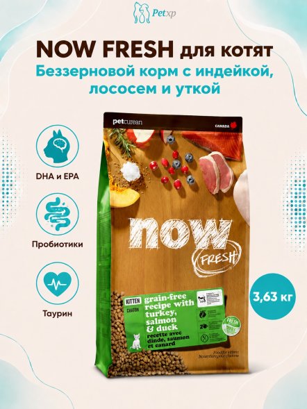 Now Fresh Kitten - Сухой беззерновой корм для котят, с индейкой, лососем и уткой