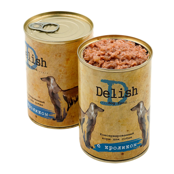 DELISH DOG - Консервы для взрослых собак с кроликом, 400гр