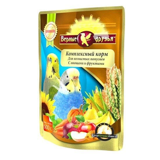 Верные Друзья - Корм для волнистых попугаев с овощами и фруктами 500гр пакет