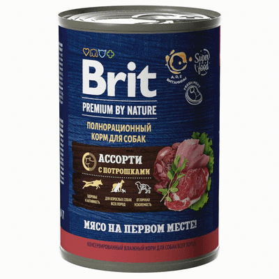 Brit - Консервы для собак всех пород, мясное ассорти, с Потрошками, 410 гр