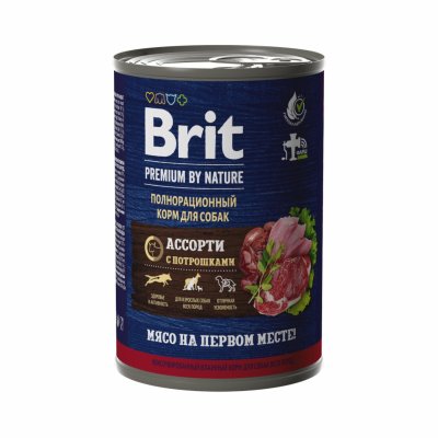 Brit - Консервы для собак всех пород, мясное ассорти, с Потрошками, 410 гр