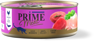 Prime Meat - Консервы для кошек, курица с тунцом, филе в желе, 100 гр Prime Meat - Консервы для кошек, курица с тунцом, филе в желе, 100 гр