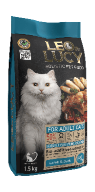 Leo & Lucy - Сухой корм для взрослых кошек, с Ягненком, Уткой и Биодобавками