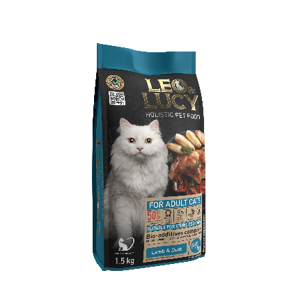 Leo &amp;amp; Lucy - Сухой корм для взрослых кошек, с Ягненком, Уткой и Биодобавками