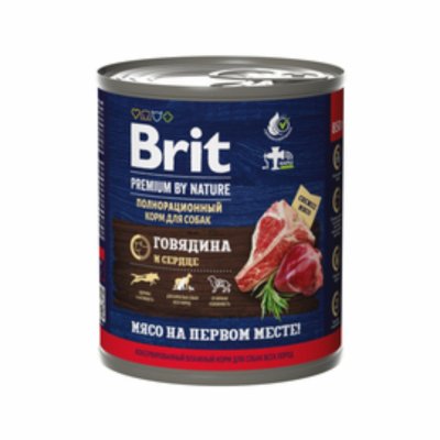 Brit - Консервы для взрослых собак всех пород, С Говядиной и Сердцем, 850 гр