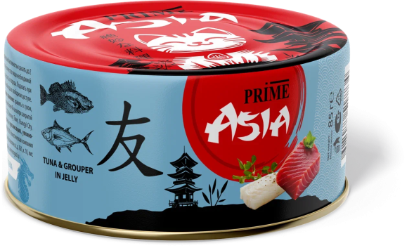 Prime Asia - Консервы для кошек, тунец с сибасом в желе, 85 гр