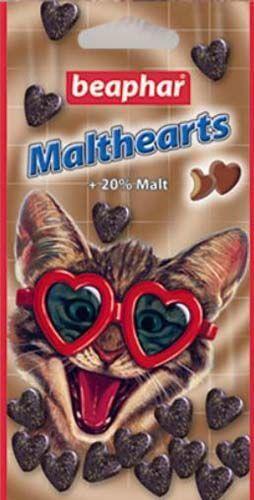 Beaphar Malt-Hearts - Лакомство для выведения шерсти из желудка для кошек, в форме сердечек