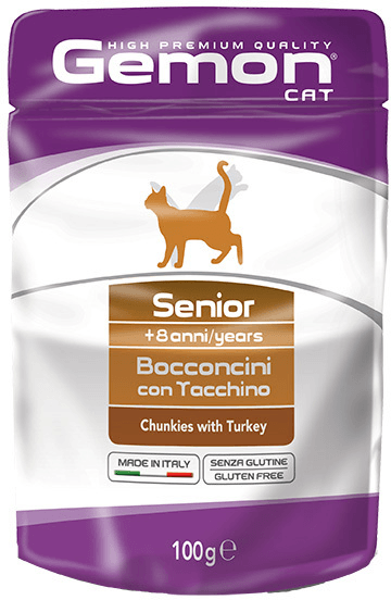 Gemon Cat Pouch - Паучи для пожилых кошек кусочки индейки 100г