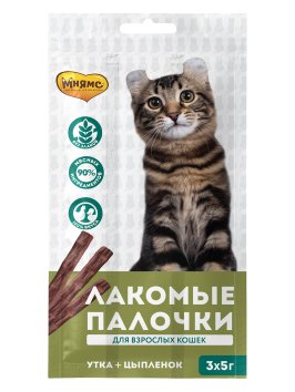 Мнямс - Лакомые палочки 13,5 см для кошек с цыпленком и уткой 3х5 г