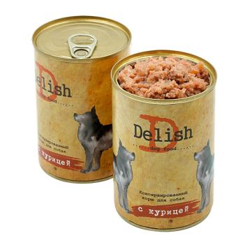 DELISH DOG - Консервы для взрослых собак с курицей, 400гр