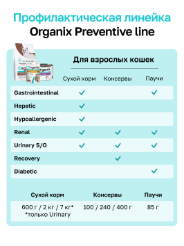 Organix Preventive Urinary - Пауч для кошек для профилактики образования мочевых камней, ветеринарный, диетический корм, 85 г
