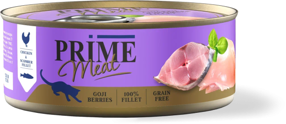 Prime Meat - Консервы для кошек, курица со скумбрией, филе в желе, 100 гр