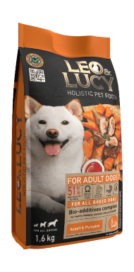 Leo & Lucy - Сухой корм для взрослых собак всех пород, с Кроликом, Тыквой и Биодобавками, 1.6 кг