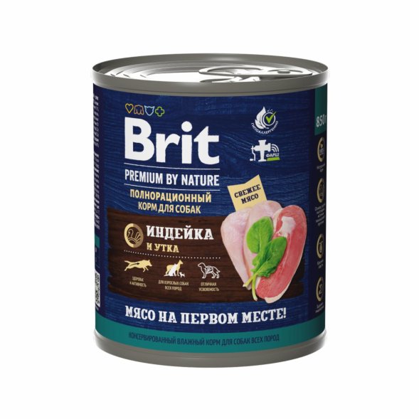 Brit - Консервы с индейкой и уткой для взрослых собак всех пород 850 гр