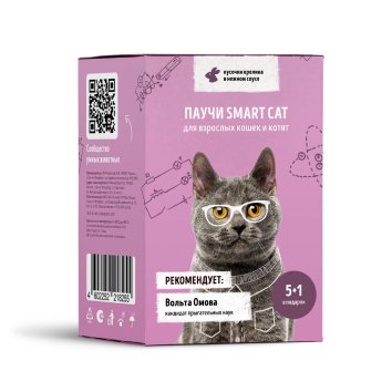 Smart Cat - Паучи для взрослых кошек и котят, Набор паучей 5+1, кусочки Кролика в нежном соусе, 510 гр
