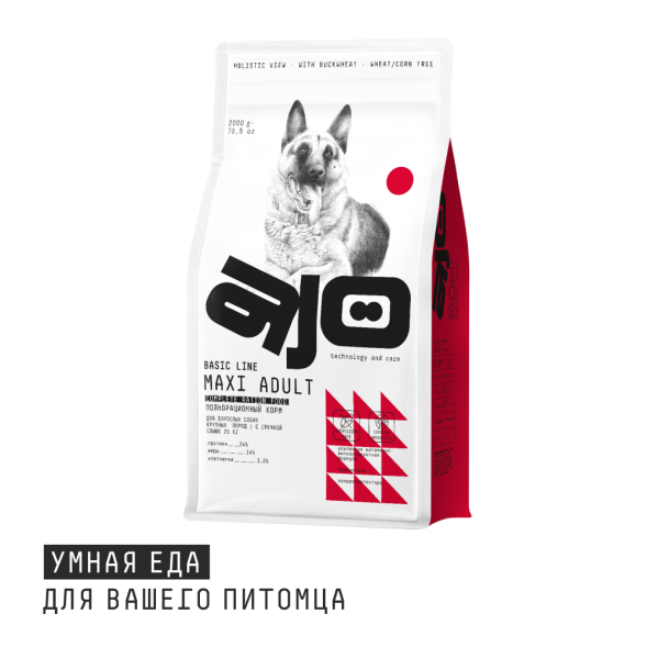 AJO Maxi Adult - Сухой корм для взрослых собак крупных пород, с Олениной, Индейкой и Гречкой