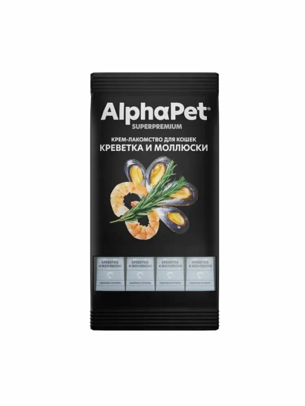 AlphaPet СуперПремиум - Крем - лакомство для кошек с креветкой и моллюсками, 4x12гр